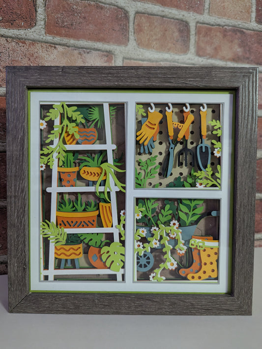 Garden shed window shadowbox